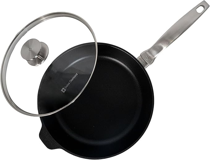 Swiss Diamond Nonstick Hybrid Ceramic and Diamond-Infused Deep Saute Pan With Glass Lid, PFAS- and PFOA-free, Dishwasher & Oven Safe Up To 500 째F (3.8 Quart)
