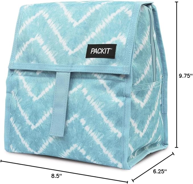 PackIt짰 Freezable Lunch Bag, Aqua Tie Dye, Built with EcoFreeze짰 Technology, Foldable, Reusable, Zip and Velcro Closure with Buckle Handle, Designed for Work Lunch and Fresh Lunch On the Go