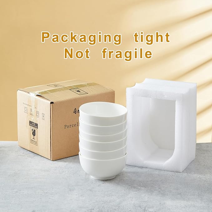 AntoKueh 5 Inch Ceramic Cereal Bowls, 16 Ounces Small Bowls Set of 6,White Dipping Bowls for Kitchen,Dessert, Fruits, Snack,Microwave and Dishwasher Safe
