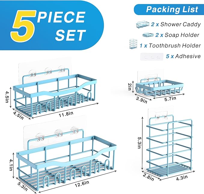 EUDELE 5-Pack Rustproof Stainless Steel Shower Caddy ??No Drill Adhesive Bathroom Organizer with Large Capacity, Spacious Shower Shelves for Inside Shower, Kitchen & Home Decor Storage-XL Size