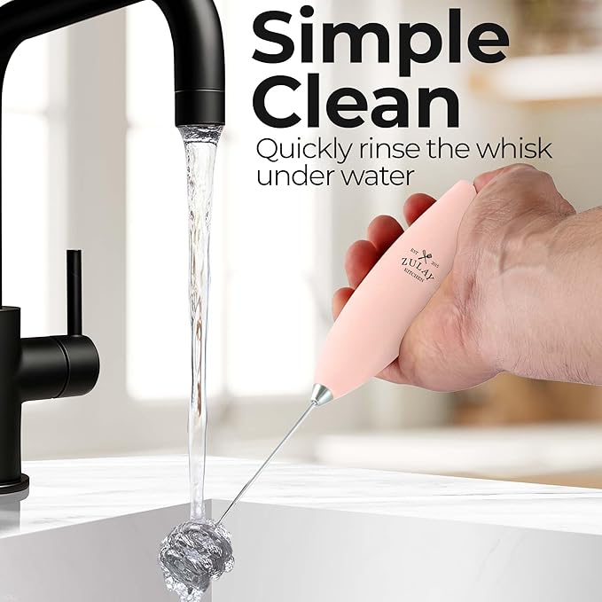 Zulay Kitchen Patented Tornado Triple Whisk Milk Frother with 4 Duracell Batteries ??Handheld Foam Maker for Coffee, Lattes, Matcha & Hot Chocolate ??Rich, Creamy Froth in Seconds