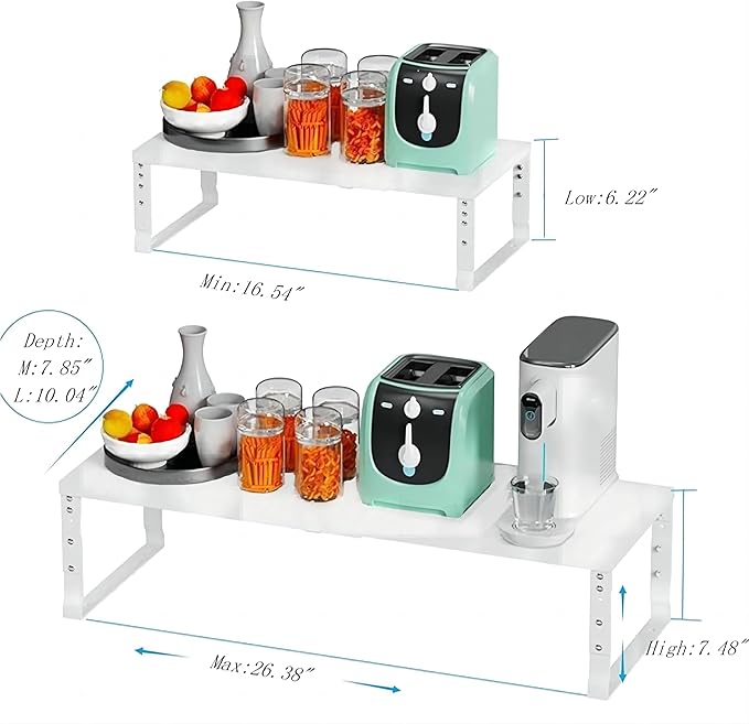 Expandable Spice Rack Organizion for Kitchen Cabinet, Seasoning,Bathroom Organizer Display Shelf, Stackable Multi-Purpose Shelves.Easy-to-Install竊?Packs/White,Medium