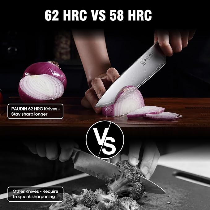 PAUDIN Chef Knife, 8 Inch High Carbon Steel Kitchen Knife, Professional Chefs Knife with Ergonomic Wooden Handle, Ultra Sharp Knife for Meat Vegetable Cutting