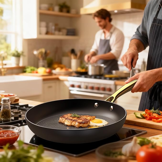 10 inch Cast Iron Non Stick Frying Pan, Honeycomb Skillet for Even Heating, Durable Nonstick Fry Pan with Stay Cool Handle, Ideal for Induction Compatible, Best Gift for Home Cooks