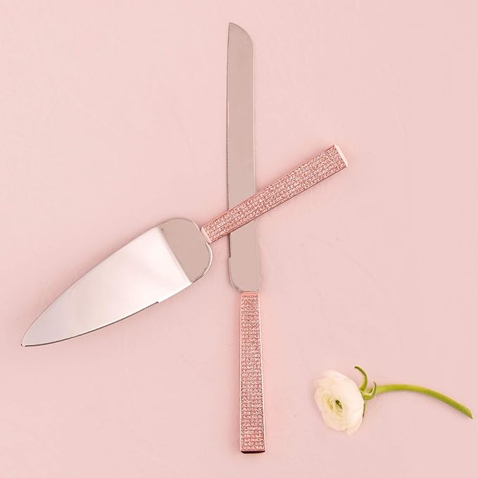Weddingstar Cake Knife and Serving Set - Rose Gold Diamond Glitter