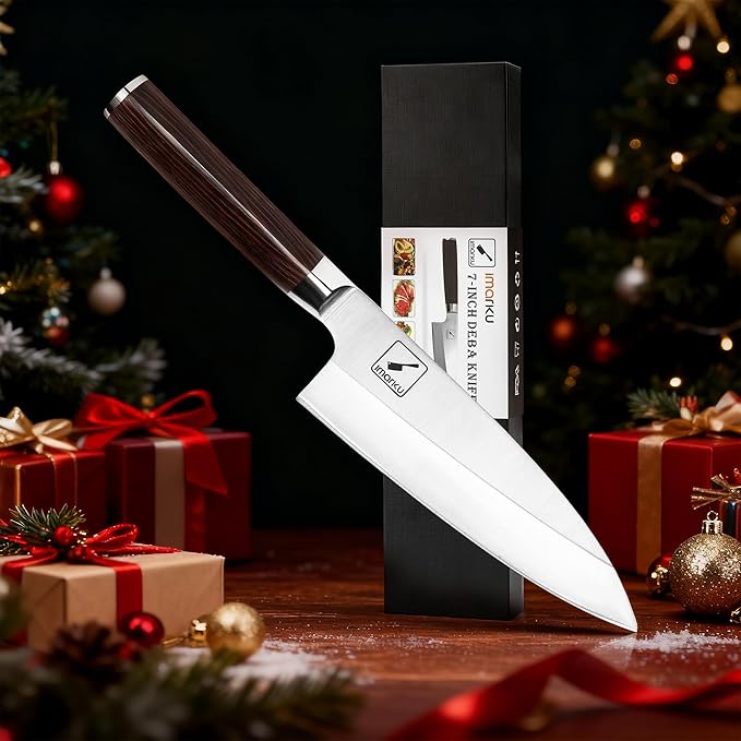 imarku 7 Inch Deba Knife,Ultra Sharp Sushi Knife,Ultimate Japanese Kitchen Knife with Stainless Steel Single Bevel,Fish Fillet Knifes for Fish Cutting with Ergonomic Handle, Christmas Gifts