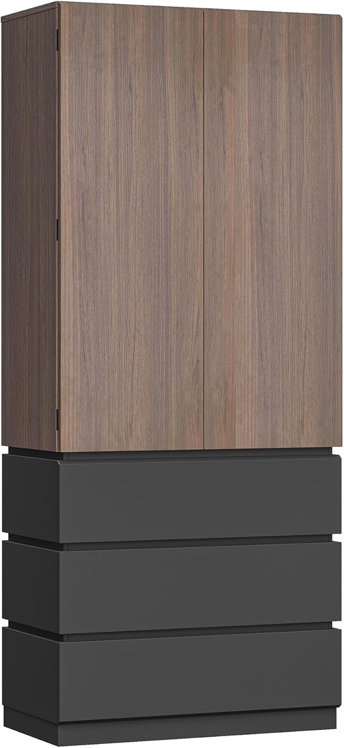 70.8" Kitchen Pantry Cabinet with 3 Drawers Kitchen Storage Food Pantry with 3-Tier Cabinet & Door-Mounted Shelves Hidden Handle Magnetic Closure Freestanding Storage for Dining Room Office
