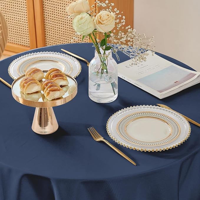 Easy-Going 6 Pack Navy Tablecloths 108 Inch-Round for 8 Ft Round Table, Washable Polyester Waterproof Stain Resistant Table Cloth, Decorative Table Cover for Kitchen, Dining Tables, Events