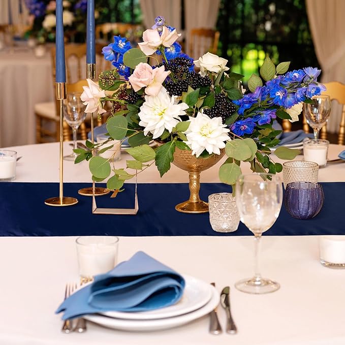 Bencailor 24 Pcs Navy Blue Satin Table Runner Bulk 12 x 108 Inches Long Table Runners Bright Smooth Fabric Tablecloth for Wedding Banquet Birthday Valentines St Patrick's Day Party Decorations
