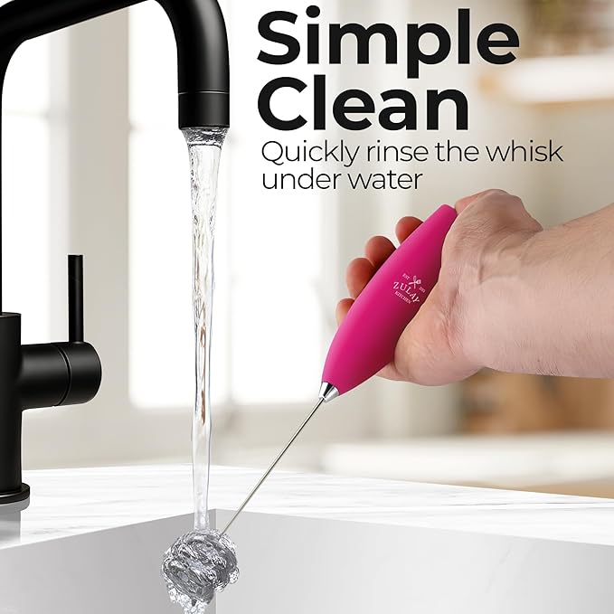 Zulay Kitchen Patented Tornado Triple Whisk Milk Frother with 4 Duracell Batteries ??Handheld Foam Maker for Coffee, Lattes, Matcha & Hot Chocolate ??Rich, Creamy Froth in Seconds