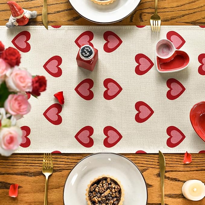 Artoid Mode Love Hearts Table Runner, Wedding Kitchen Dining Table Decoration for Home Party Decor 13x72 Inch