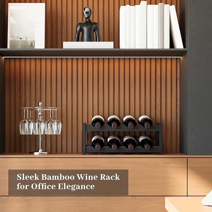Wine Rack竊똁amboo Wine Storage Cabinet Shelf竊똂ountertop Wine Shelf- Freestanding Wine Holder for Kitchen & Pantry (Black, 2-Tier)