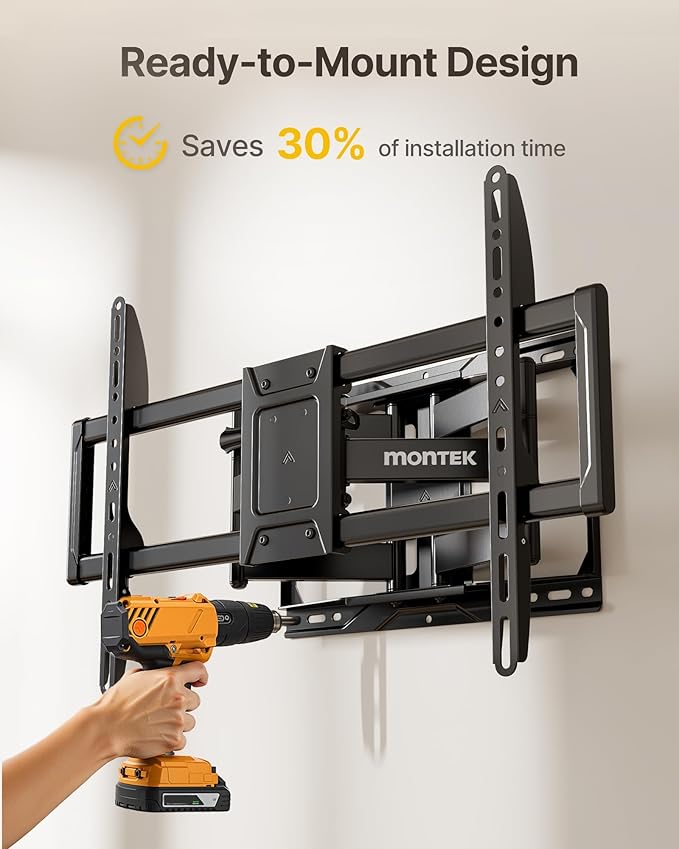 monTEK Full Motion TV Wall Mount for 37-84 Inch TVs, TV Mount Bracket with Articulating Arms, Tool-Free Tilt & Swivel, Extension, Max VESA 600x400mm, Fits 12??16" Wood Studs, Up to 110lbs, 4X Tested