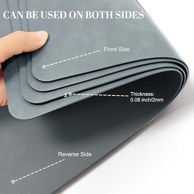 Faux Leather Placemats, Set of 4, 12''횞17' Textures on Both Sides, Heat-Resistant, Waterproof and Oil-Proof, Reversible Place Mats for Kitchen, Dining Table,Outdoor-Grey&Dark Grey