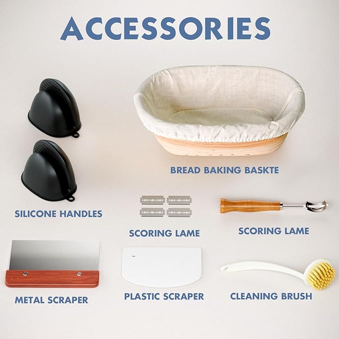 Dutch Oven for Bread Baking - 2.5QT Bread Pans for Homemade Bread Cast Iron Bread Pan With Banneton Bread Proofing Basket & Baking Supplies, Dutch Oven Loaf Pan with Lid for Homemade Breadmaking