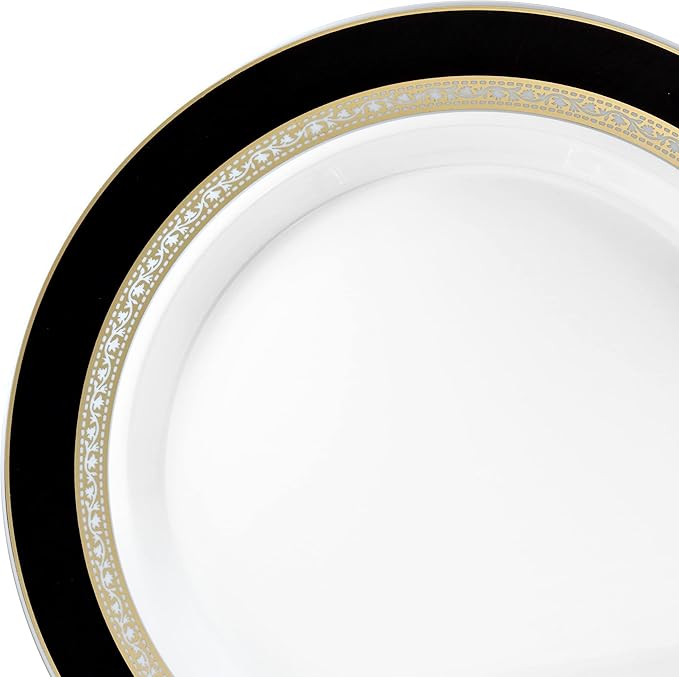 " OCCASIONS " 40 Piece Chargers pack Wedding Party 12'' Disposable Plastic Charger Plates/Chargers (Ritz Black & Gold)