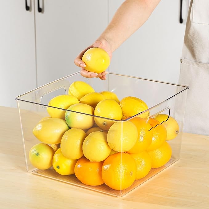 Vtopmart 10 Pack Extra Large Clear Plastic Storage Bins,11x11 Cube Acrylic Organizer Square Containers with Handle for Pantry,Closet,LaundryRoom,Kitchen,Bathroom,UnderSink Organization
