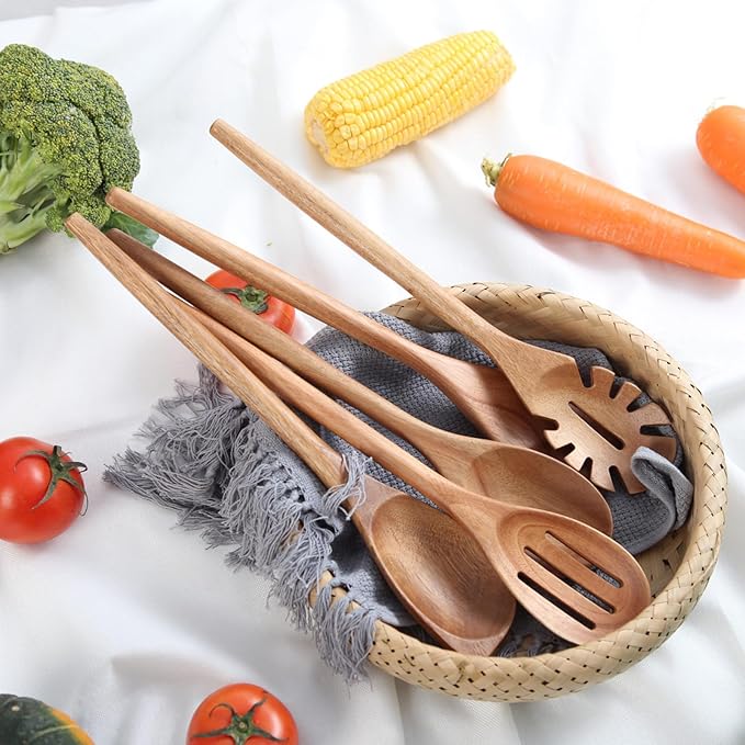 2PCS Acacia Wooden Spoons For Cooking-14 Inch Smooth Finish Cooking Spoons-Comfortable Grip Wood Spoons for Cooking - Non-Stick Cooking Utensils (Cooking Spoons 2pcs)