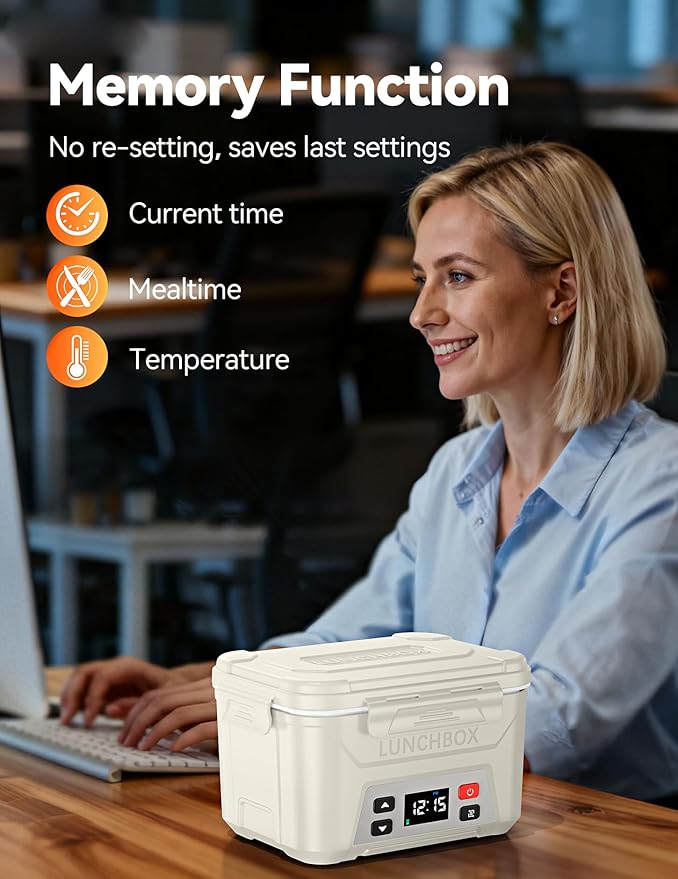 EAST OAK Cordless Electric Lunch Box for Adults,5.5 Cups Rechargeable Self Heating Lunch Box-Automatic Heating,Food Warmer with Memory Function & Automatic Keep Warm,Perfect for Work and Trip(White)