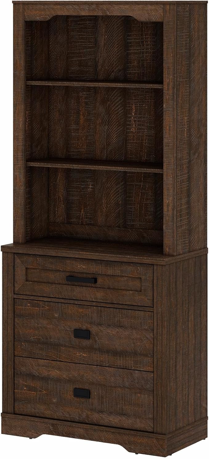 WAMPAT 3 Tier Pantry Cabinet with Drawer,73.3" Tall Floor Standing Cupboard,Modern Farmhouse Display Kitchen Buffet with Adjustable Shelves for Dining Room,Living Room,Rustic Brown