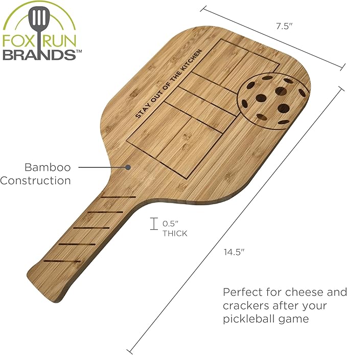 Fox Run Pickleball Paddle Charcuterie Boards, Set of 2 Bamboo Cheese Serving Boards, 14.5" x 7.5"
