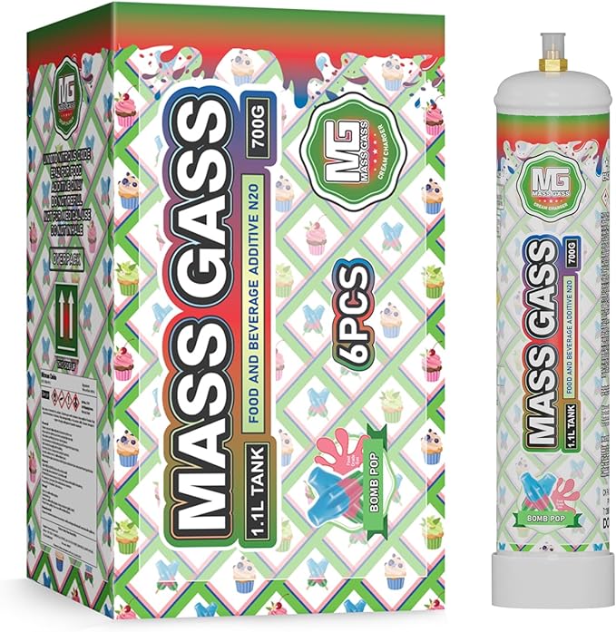 MassGass 1.1L/700G Food-Grade Steel 6 Cylinders Kitchen Tools,Bomb-Pop 1Carton