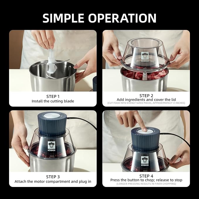 Electric Food Processor & Meat Grinder ??1.9 Qt Food Chopper with Pure Copper Motor, Dual-Layer Blades, Procesador de Alimentos Electrico
