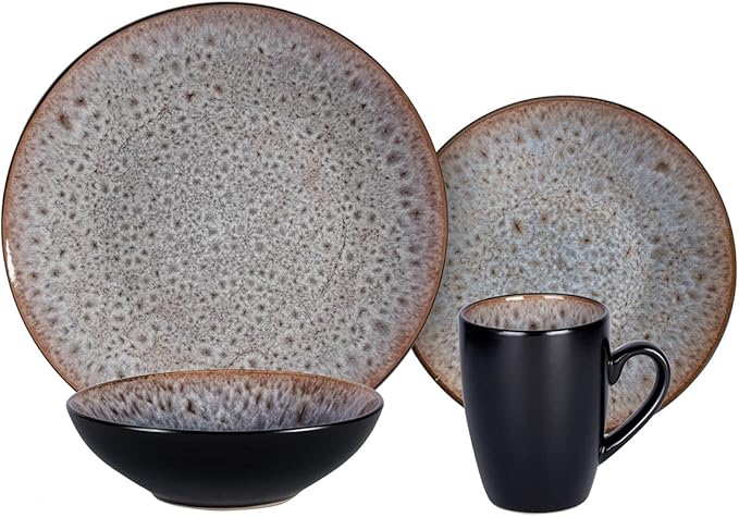 Stoneware Dinner Set Reactive Glaze (16pc Set, Beige)