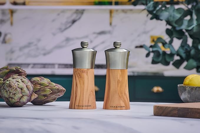 Cole & Mason Bromley Salt Mill, 6" - Salt Grinder with Ultra-Sharp Grinding Mechanism - Flavor-Enhancing Salt Shaker - Refillable Mill with Adjustable Grinding - Olive Wood, Salt Mill