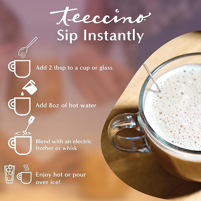 Teeccino Organic Instant Mocha Herbal Latte – 14 Servings – Creamy Oat & Coconut Latte Plus MCT Oil with Chocolaty Cacao & Dates Accenting Roasted Chicory – Prebiotic, Caffeine-Free – 7.9 ounces