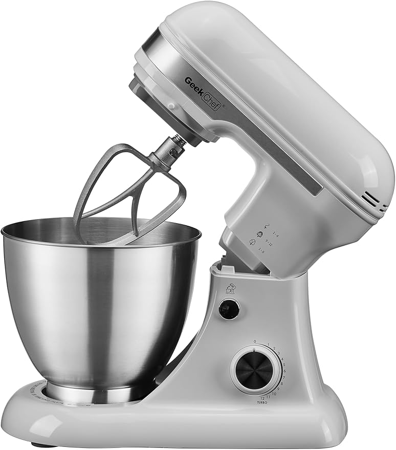 Geek Chef 3-IN-1 Stand Mixer, 4.8QT, 12 Speeds Tilt-head Food Mixer with Dough Hook, Whisk, Beater and Digital Scale with App, Gray