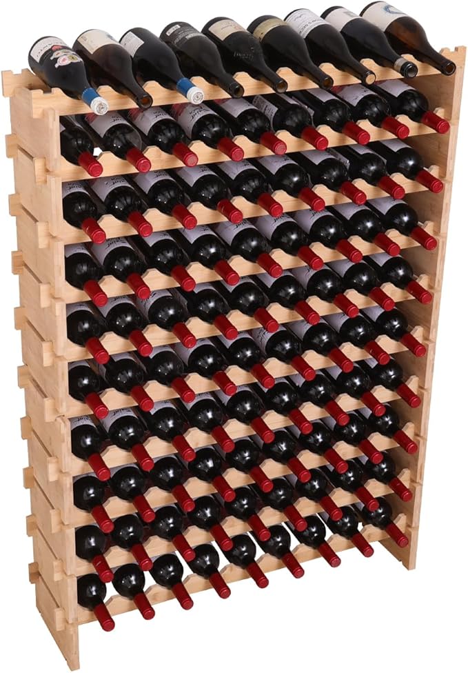 Wine Rack Bamboo Wood Stackable Storage Freestanding Wooden Wine Rack Wine Cooler 72 Bottle and 90 Bottle (90 Bottle)