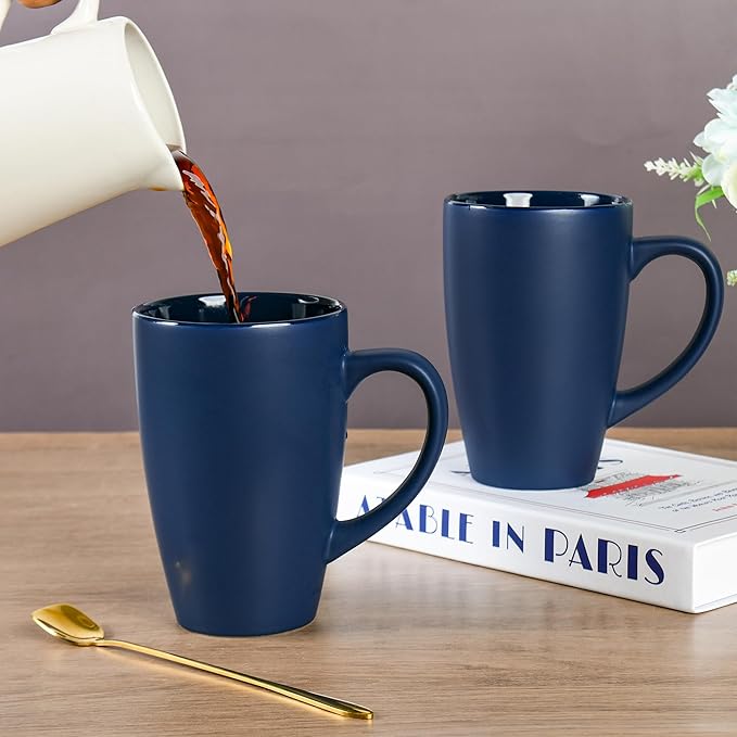 20oz Extra Large Ceramic Tall Coffee Mugs Set for Coffee Tea Hot Cocoa set of 4 Dishwasher & Microwave Safe (Matte blue)