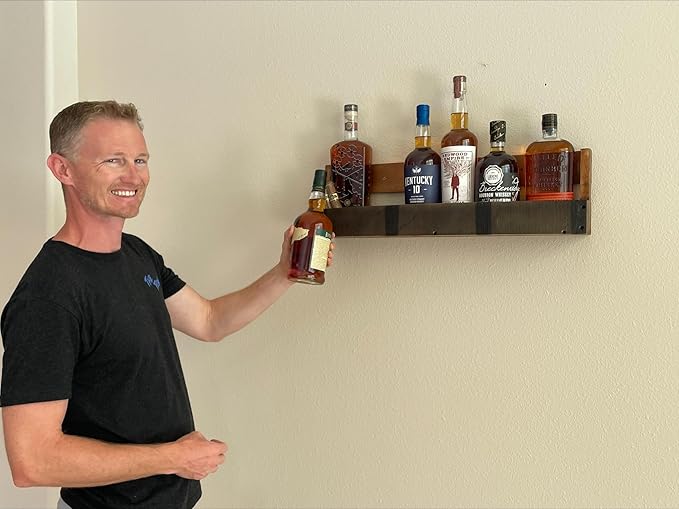RELODECOR Liquor Bottle Display Shelf ??Bar Shelf for Whiskey, Wine & Bourbon ??Rustic Wall-Mounted Wooden Shelves, Countertop Rack, Stylish & Space-Saving Small Liquor Cabinet for Enthusiasts