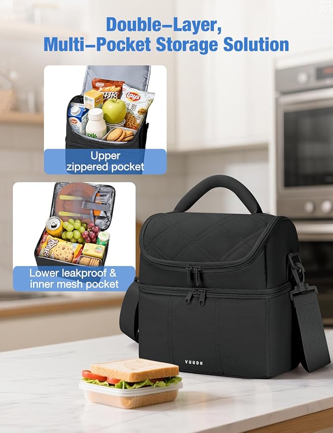 Vuudh Insulated Lunch Bags for Women, Quilted Lunch Box, Lightweight Puffy Padded Waterproof Lunch Tote, Reusable Lunch Cooler bag for Work Picnic Travel