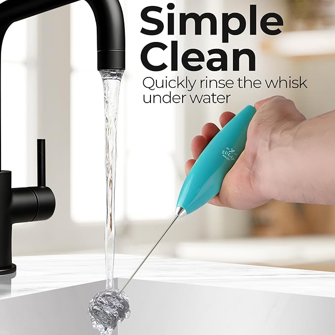 Zulay Kitchen Patented Tornado Triple Whisk Milk Frother with 4 Duracell Batteries ??Handheld Foam Maker for Coffee, Lattes, Matcha & Hot Chocolate ??Rich, Creamy Froth in Seconds
