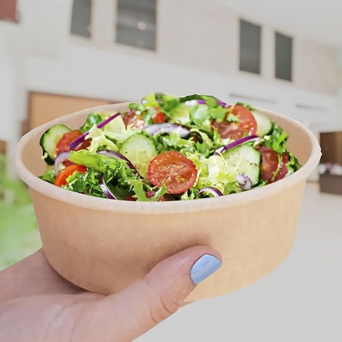 Ruthy's Outlet Kraft Salad Bowls W/Clear Lids ??Disposable Paper Salad Containers, Eco-Friendly | Leak-Resistant | Microwave Safe ??Ideal for Meal Prep, To-Go Orders & Catering (50, 24 oz)