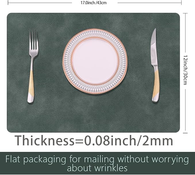 Faux Leather Eco-Friendly Dining Placemats with Rounded Corners-Set of 4,Oilproof&Wipeable Table Mats,Heat-Resistant&Non-Slip for Kitchen Table and Kids(Grey)