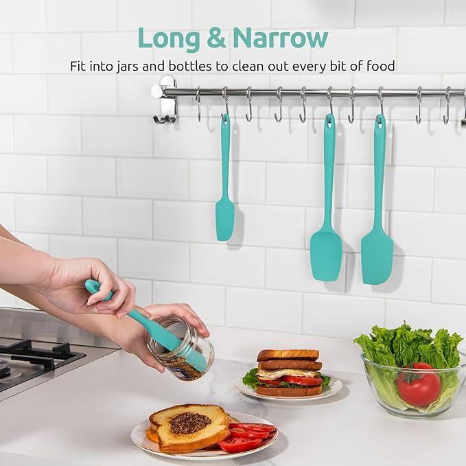 U-Taste 600쨘F Heat Resistant Silicone Spatulas: Flexible Food-Grade Silicon Baking Scraper, Kitchen Cooking Mixing Utensils with Upgraded Sturdy Handle Tip for Nonstick Cookware (4-Pc., Aqua Sky)