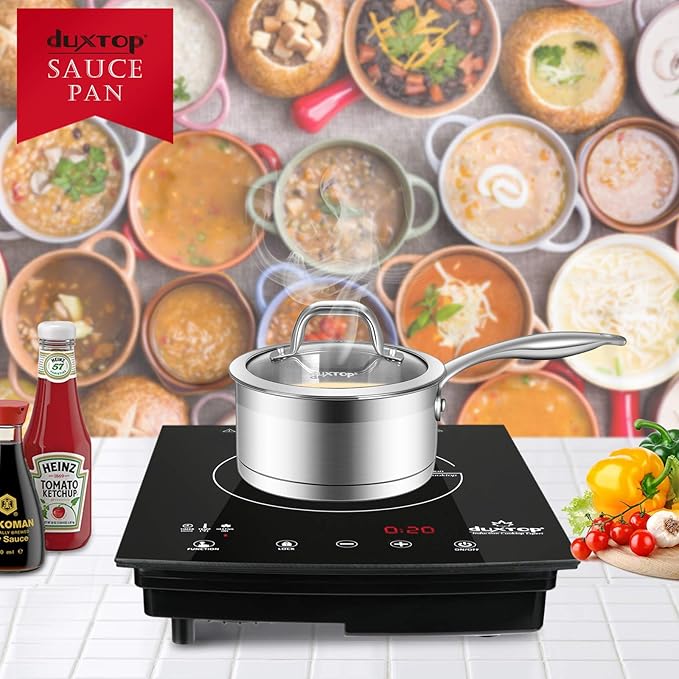 Duxtop Professional Stainless Steel Sauce Pan with Lid, Kitchen Cookware, Induction Pot with Impact-bonded Base Technology, 1.6 Quart