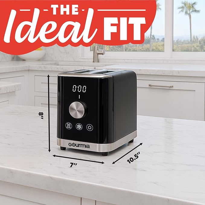 Gourmia 2 Slice Toaster ??6 Browning Levels with Bagel and Defrost Mode, One-Touch Toasting, Removable Crumb Tray, Extra Wide Slots, Compact Design, Black