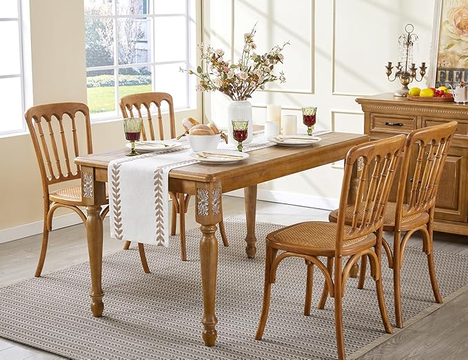 Wracra Embroidered Fall Table Runner Irregular Willow Leaf Table Runners 90 Inches Long for Dresser Home Dining Table Decor,14 x 90 Inch, Taupe