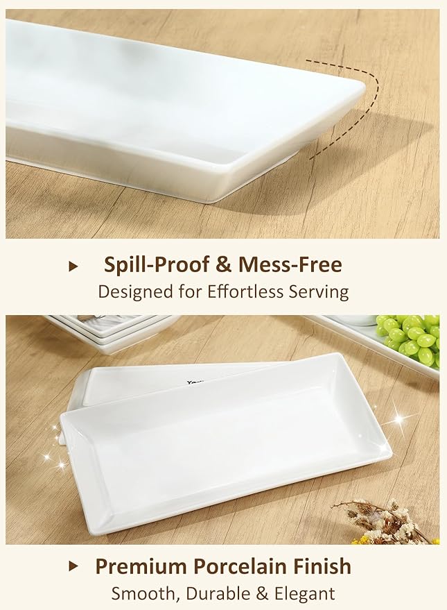 Yedio 14??White Porcelain Serving Platters, Elegant Large Rectangular Plates Trays for Dinner Parties, Appetizers, Sushi, Desserts & More, Microwave & Dishwasher Safe, Set of 4