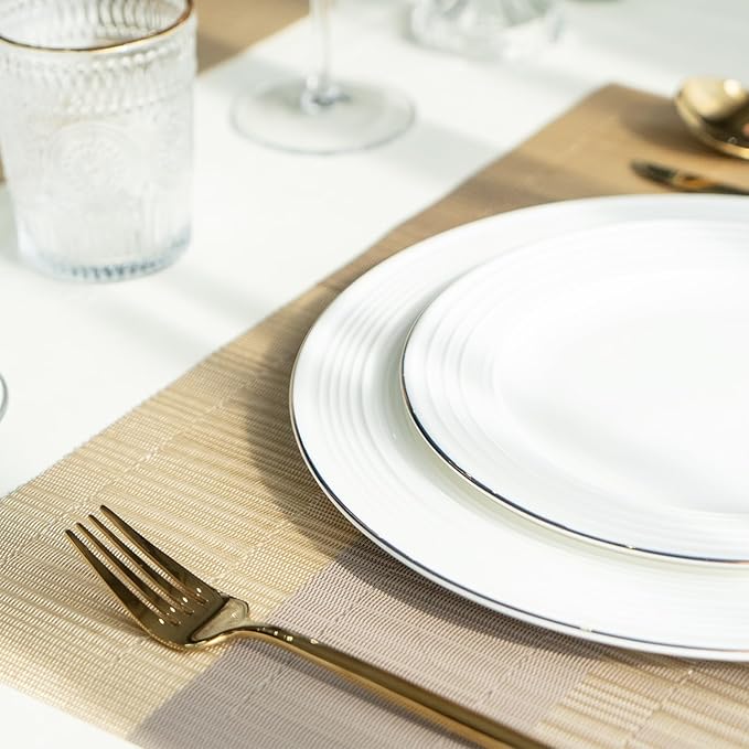 SUMYMERY Placemats Set of 4 Vinyl/Plastic Woven Place Mats for Kitchen Table Indoor/Outdoor Washable Placemat Wipeable Dining Table Mats (Ombre Glod,4)