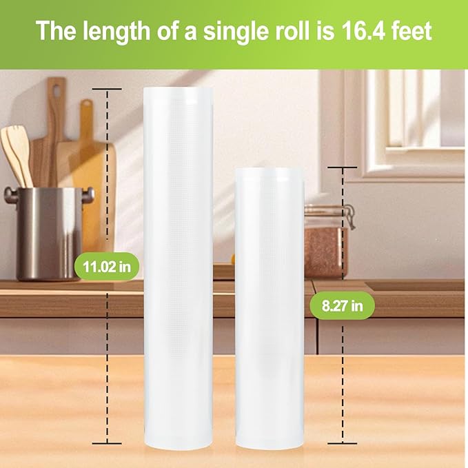 4 Rolls Vacuum Sealer Bags Compatible with Anova & FoodSaver Vacuum Sealer, 11" x 16.4' and 8.3" x 16.4' BPA-Free Heavy-Duty Rolls for Meal Prep, Sous Vide, Freezer Storage, and Food Preservation