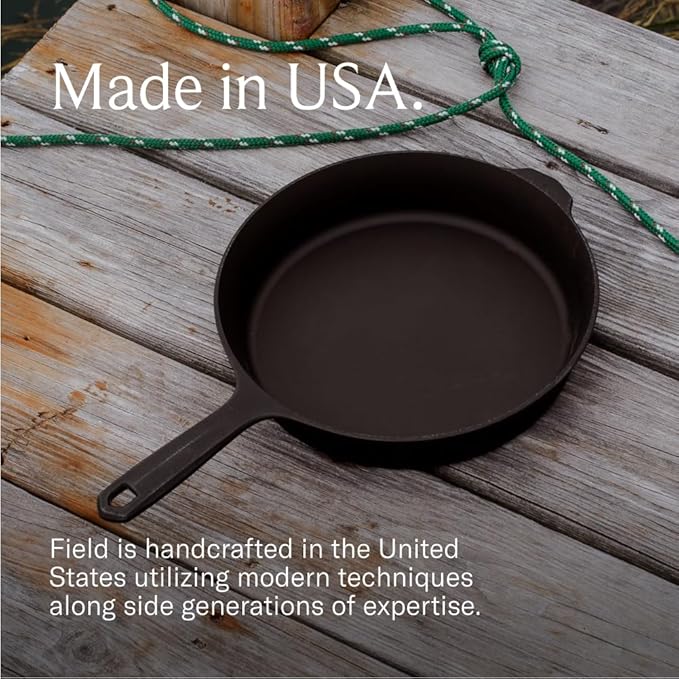Field Company 11.63-Inch Cast Iron Skillet – Pre-Seasoned Large Frying Pan for Searing, Baking & Everyday Cooking, Lighter & Easy to Handle, Smooth, Made in USA (No.10, 4+ Servings)