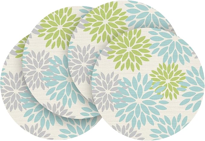 Artoid Mode Sage Dahlia Plastic Round Placemats Set of 4, 14 Inch Seasonal Washable Woven Vinyl Table Mats for Farmhouse Party Kitchen Dining Decor