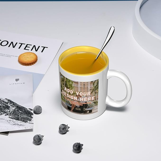 Custom Color Mugs with Partial or Full-Size Printing Customizable Photos and Text Coffee Mugs Creative Multicolor Designs Image (Partial, Yellow)