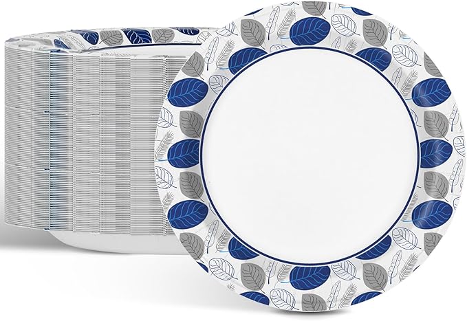 Ginkgo Paper Plates 8.5 Inch Bulk 150 Count, Heavy Duty Medium Disposable Dessert Plates,Microwave Safe, Soak Proof, Cut Resistant, for Party, Holiday, Travel, Picnic and Everyday