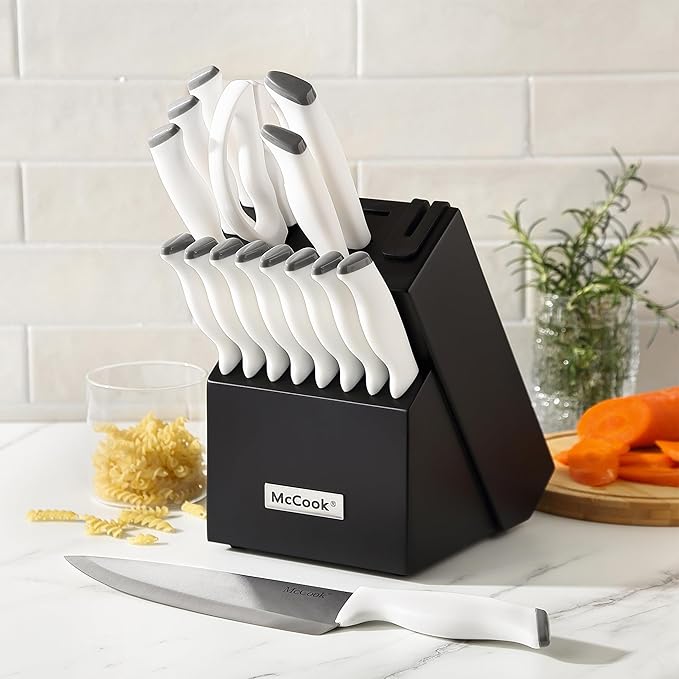McCook짰 Knife Sets, German Stainless Steel Kitchen Knife Block Sets with Built-in Sharpener